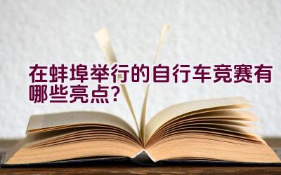 在蚌埠举行的自行车竞赛有哪些亮点？插图